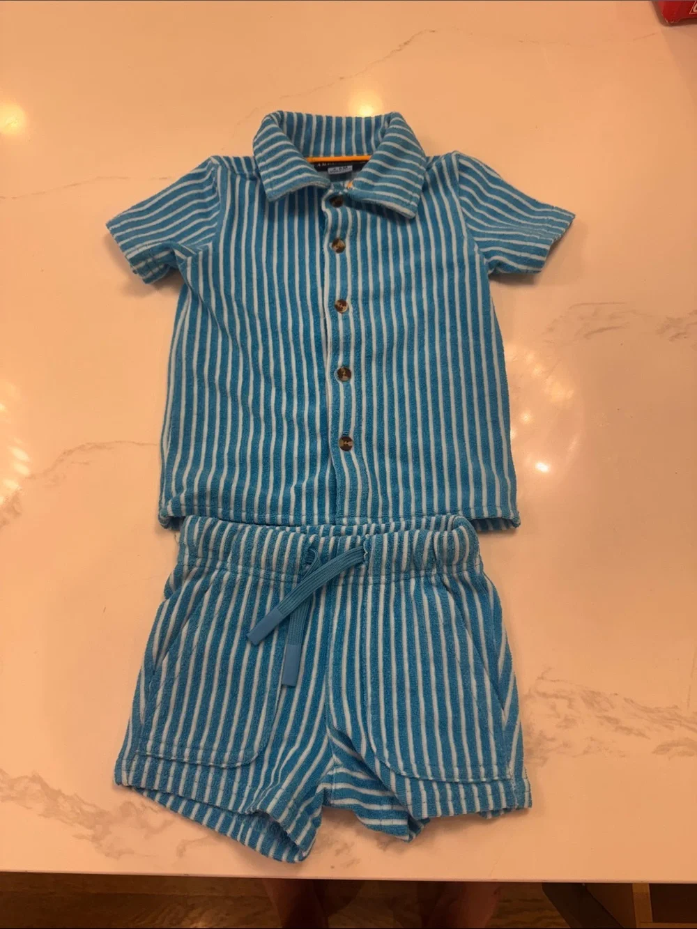 Andy & Evan baby boy turquoise terry shorts and top set